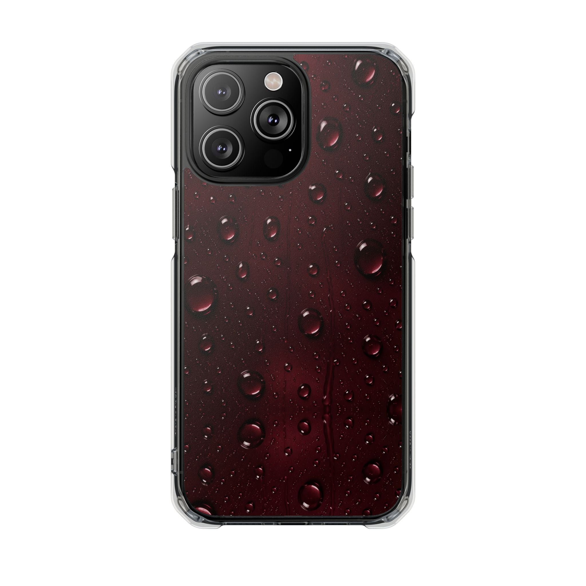 Clear Magnetic Phone Case — Dark Red Raindrop Design, Impact-Resistant