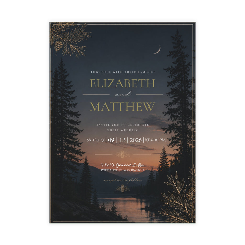MIDNIGHT PINE-5X7 Wedding Invitation Bundles-Customizable (envelopes included)