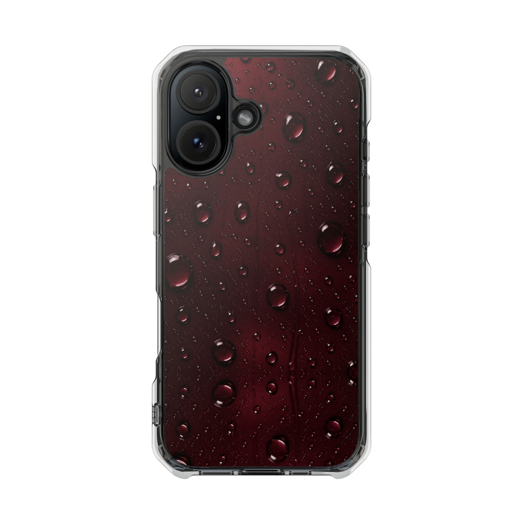 Clear Magnetic Phone Case — Dark Red Raindrop Design, Impact-Resistant