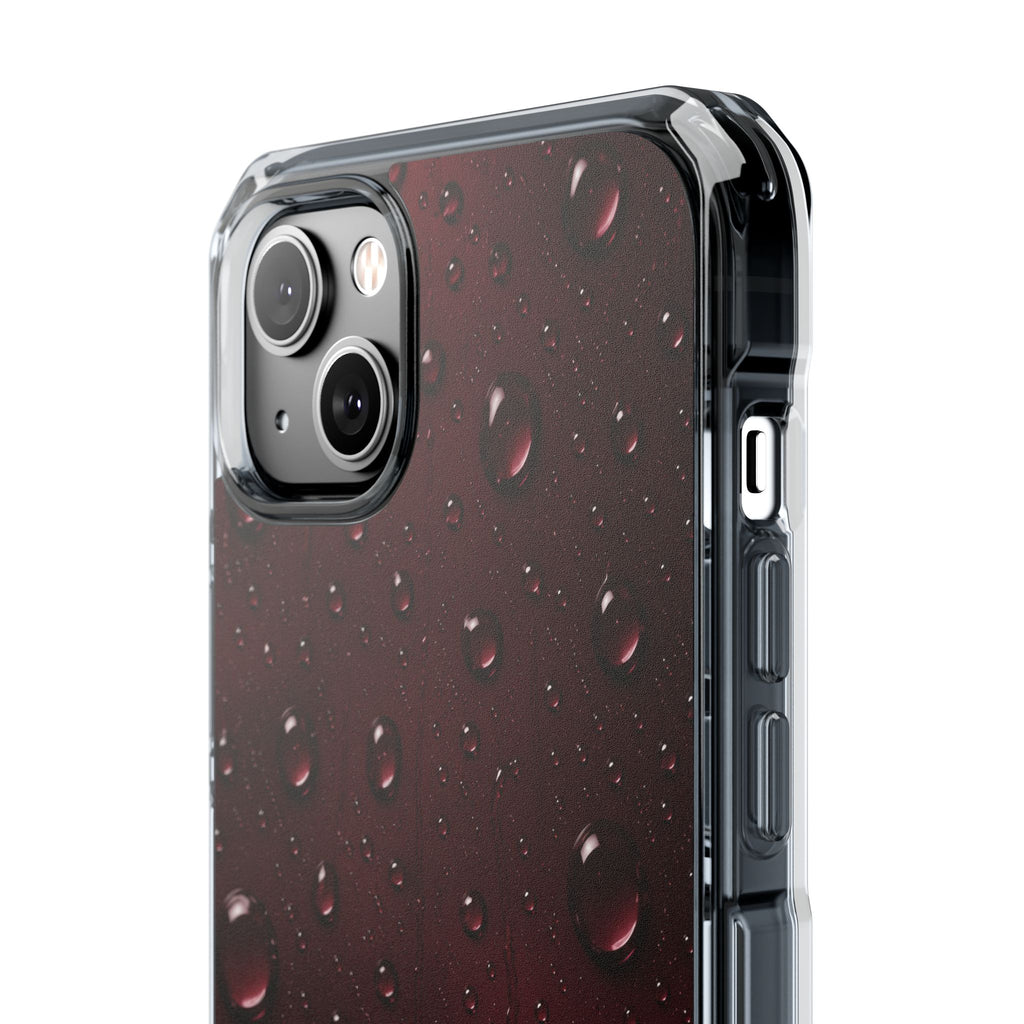 Clear Magnetic Phone Case — Dark Red Raindrop Design, Impact-Resistant