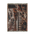 Copy of Cozy Cabin Balcony Landscape Woven Blanket | Rustic Mountain View Throw