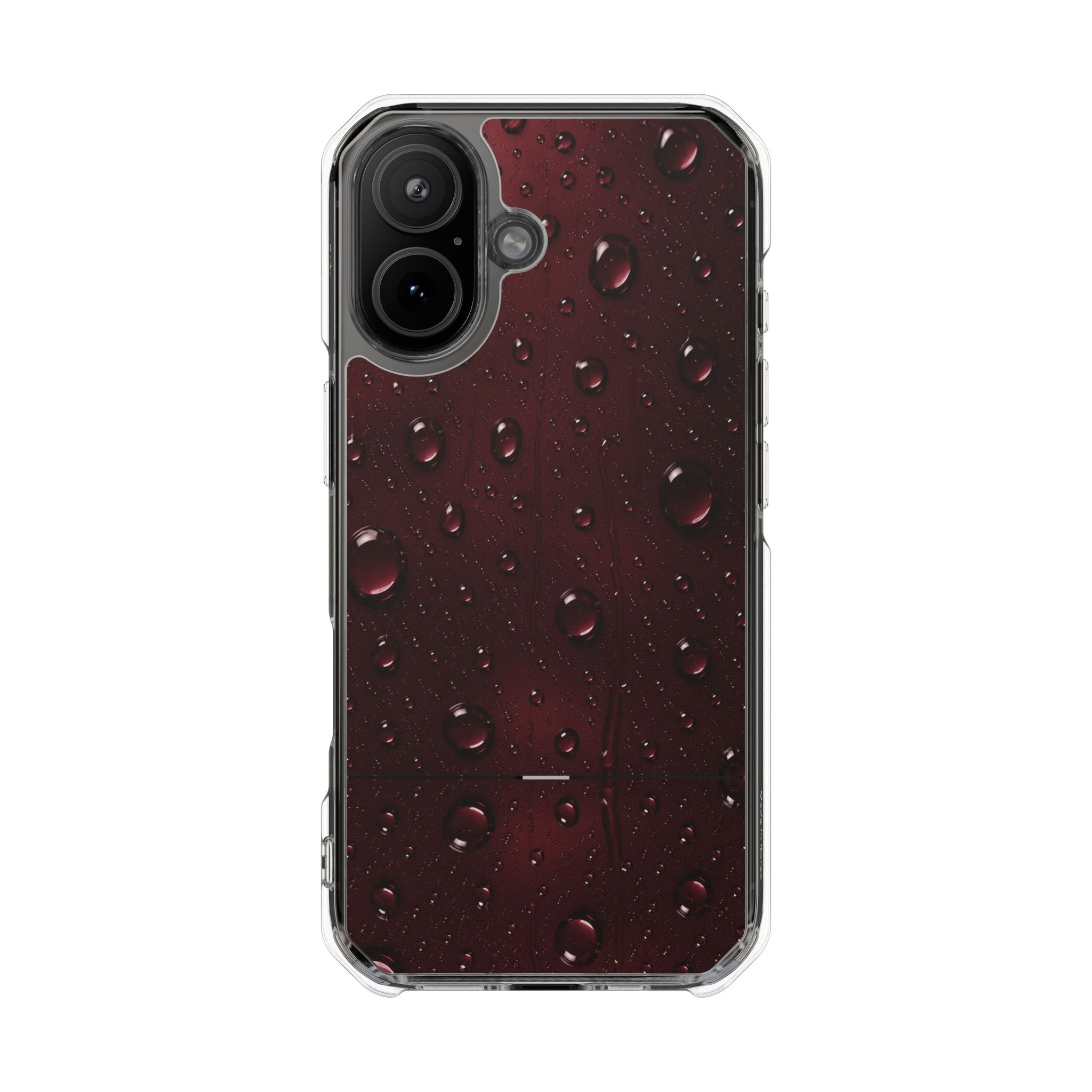 Clear Magnetic Phone Case — Dark Red Raindrop Design, Impact-Resistant
