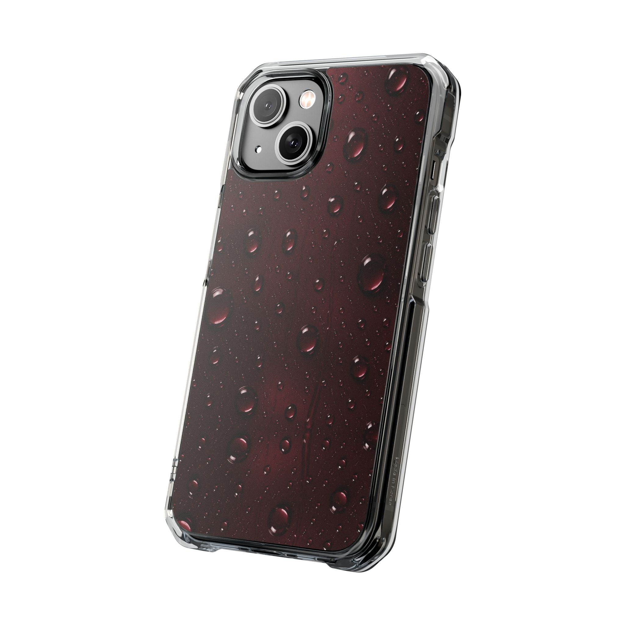 Clear Magnetic Phone Case — Dark Red Raindrop Design, Impact-Resistant