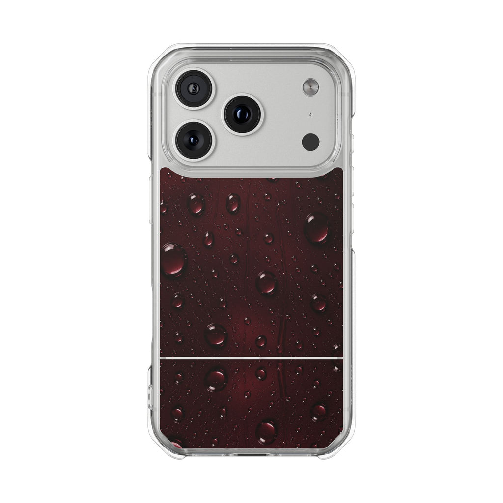 Clear Magnetic Phone Case — Dark Red Raindrop Design, Impact-Resistant