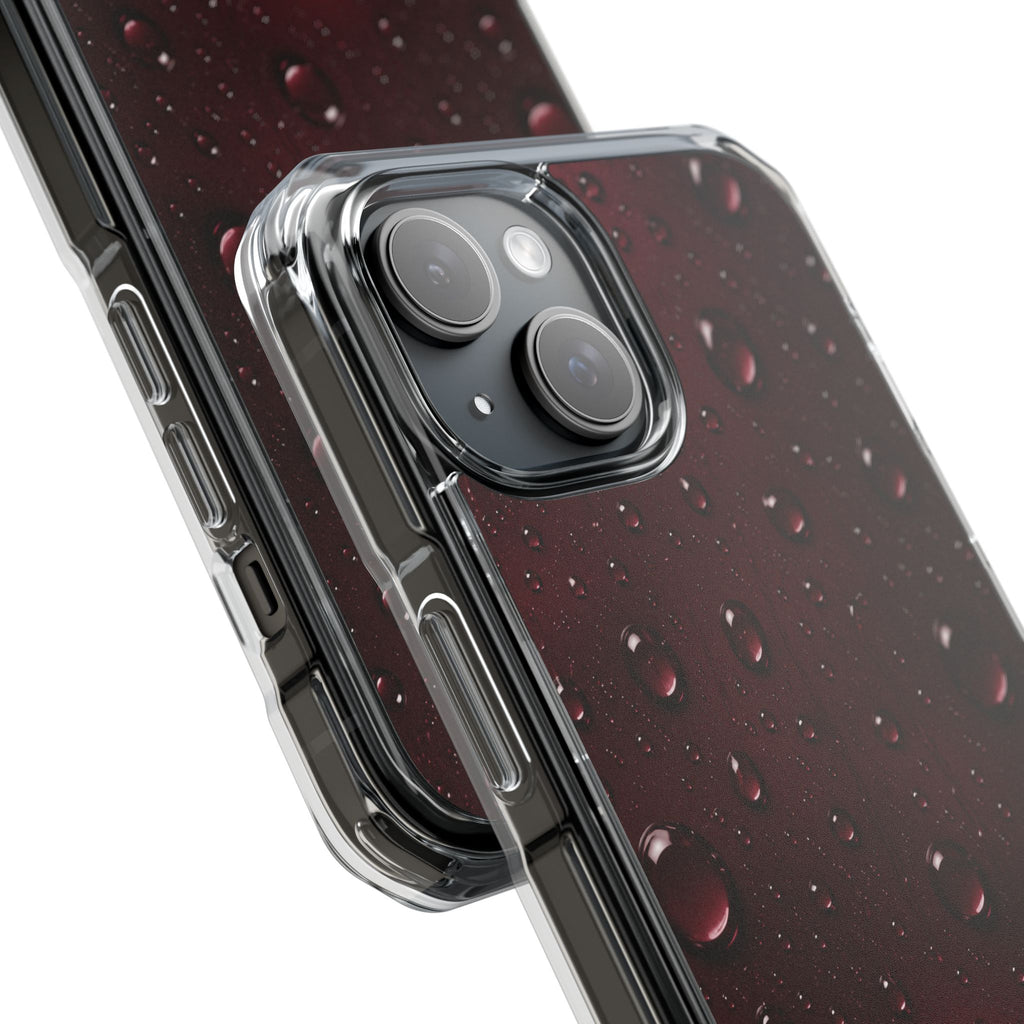 Clear Magnetic Phone Case — Dark Red Raindrop Design, Impact-Resistant