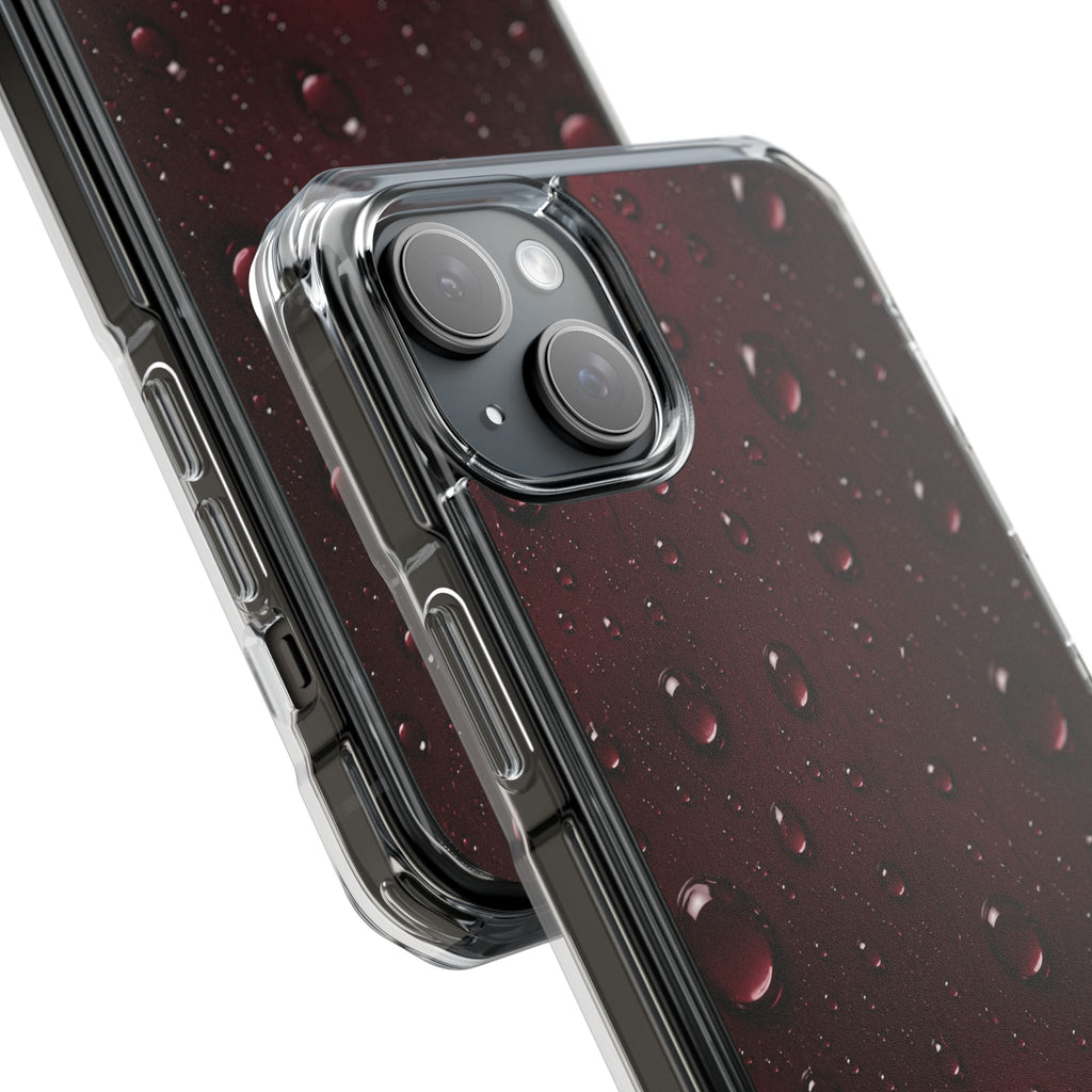 Clear Magnetic Phone Case — Dark Red Raindrop Design, Impact-Resistant