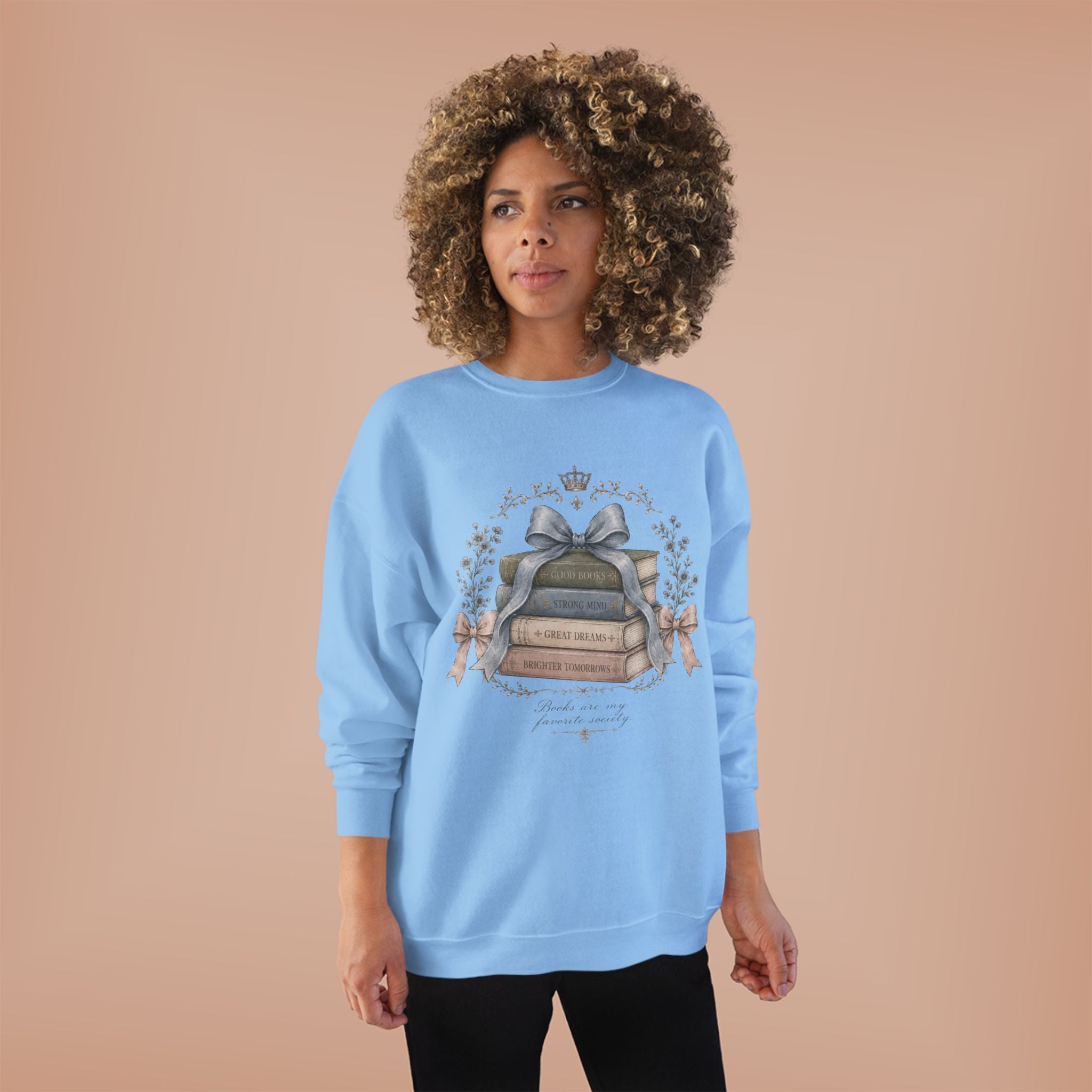 Books Are My Favorite Society Crewneck Sweatshirt - Cozy Book Stack Vintage Reading Crew