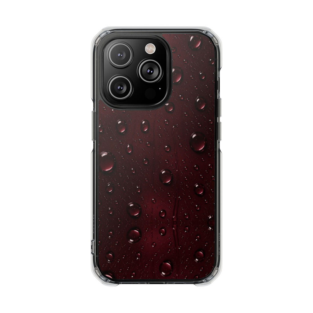 Clear Magnetic Phone Case — Dark Red Raindrop Design, Impact-Resistant