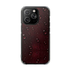 Clear Magnetic Phone Case — Dark Red Raindrop Design, Impact-Resistant
