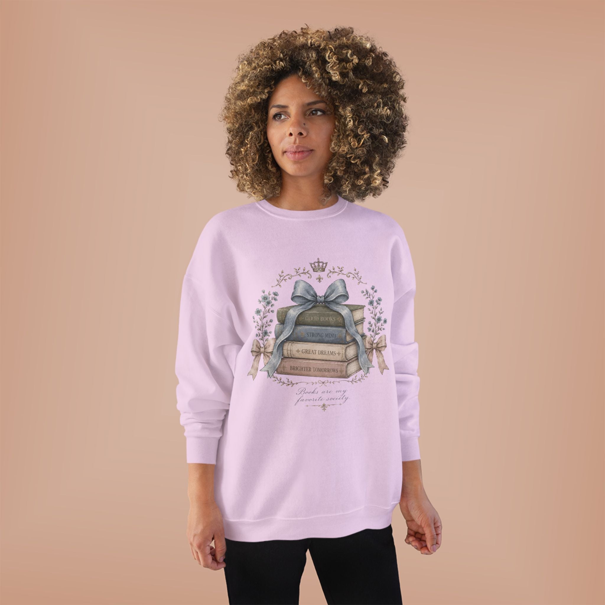 Books Are My Favorite Society Crewneck Sweatshirt - Cozy Book Stack Vintage Reading Crew