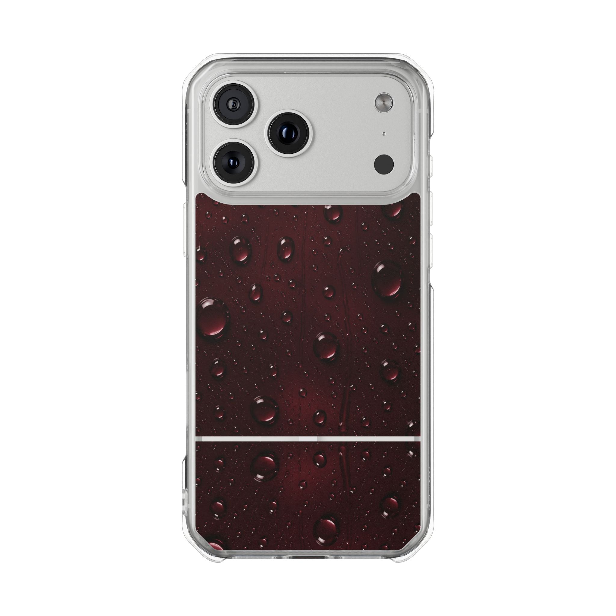 Clear Magnetic Phone Case — Dark Red Raindrop Design, Impact-Resistant