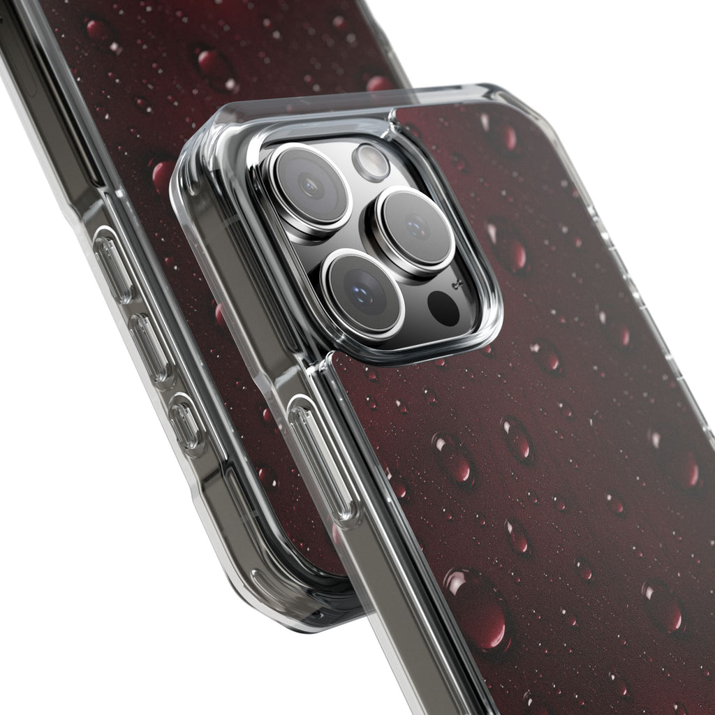 Clear Magnetic Phone Case — Dark Red Raindrop Design, Impact-Resistant