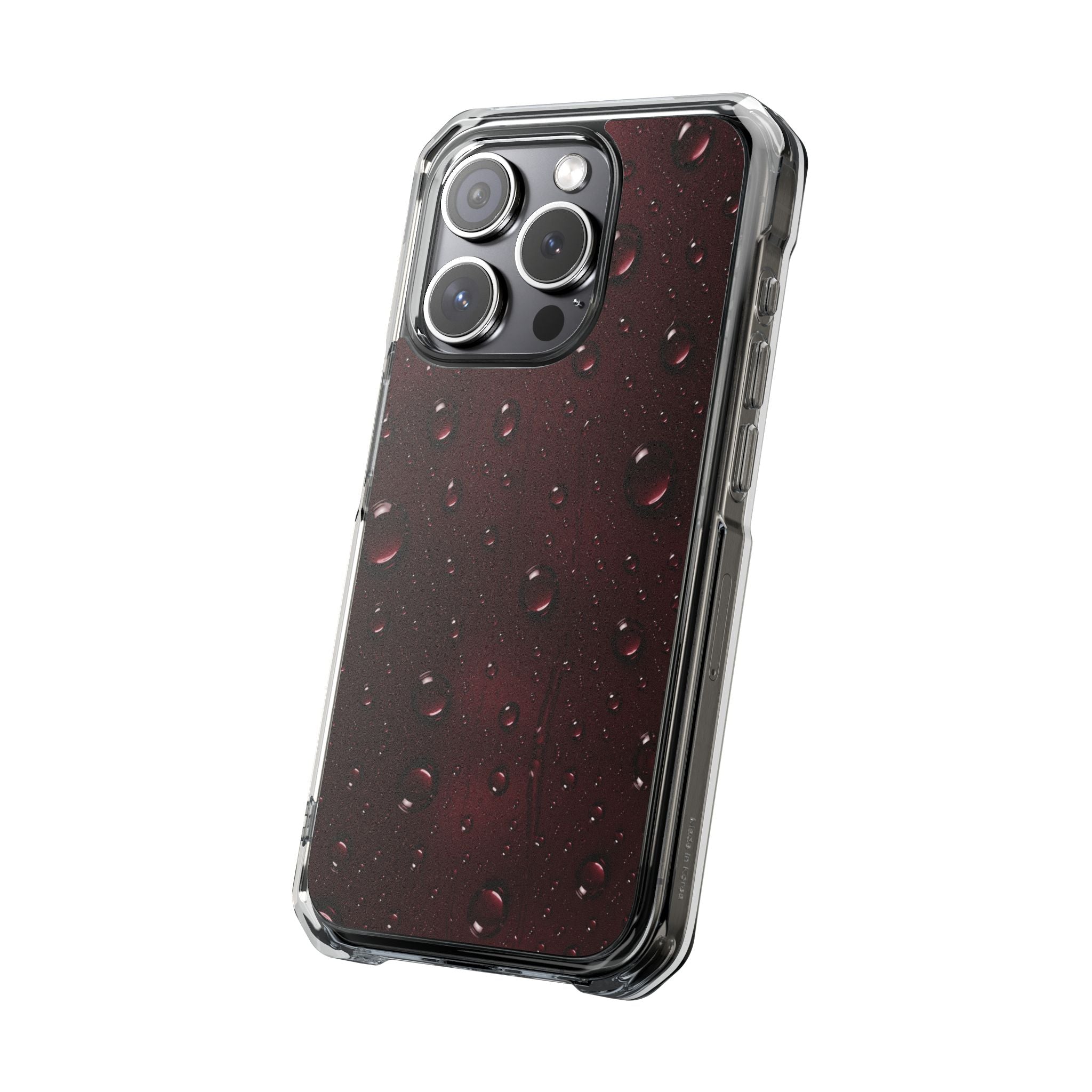 Clear Magnetic Phone Case — Dark Red Raindrop Design, Impact-Resistant