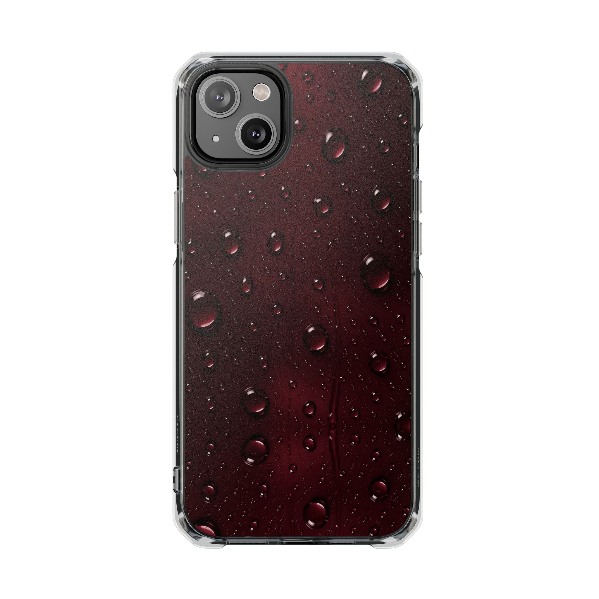 Clear Magnetic Phone Case — Dark Red Raindrop Design, Impact-Resistant