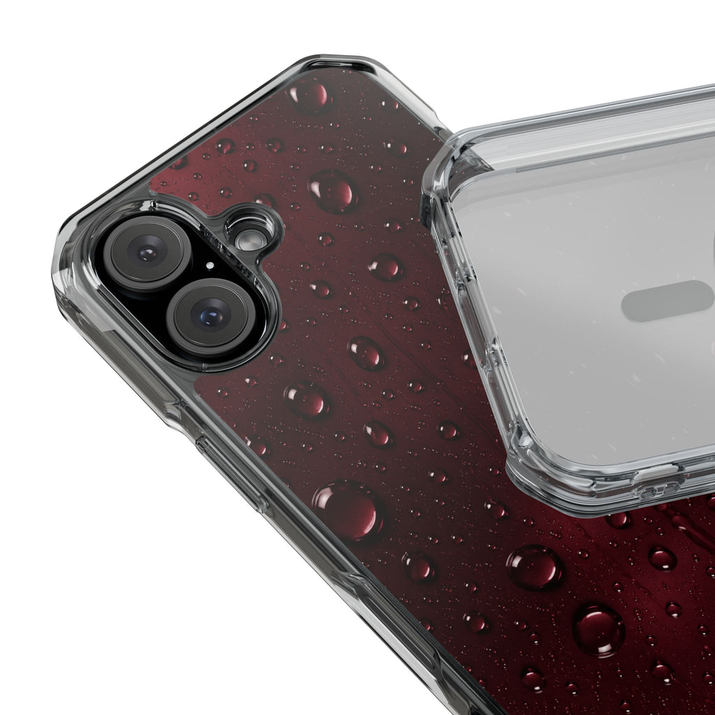 Clear Magnetic Phone Case — Dark Red Raindrop Design, Impact-Resistant