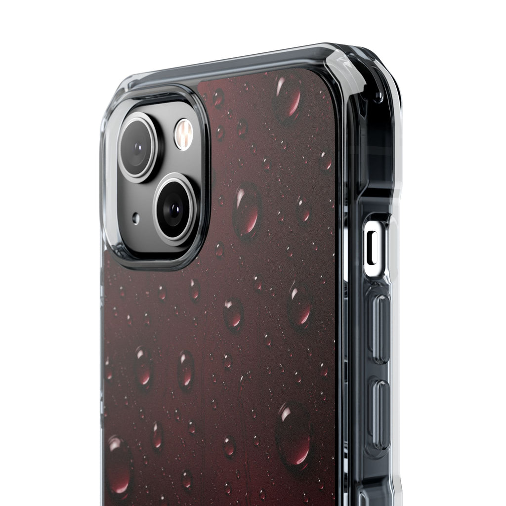 Clear Magnetic Phone Case — Dark Red Raindrop Design, Impact-Resistant