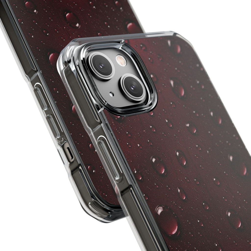 Clear Magnetic Phone Case — Dark Red Raindrop Design, Impact-Resistant