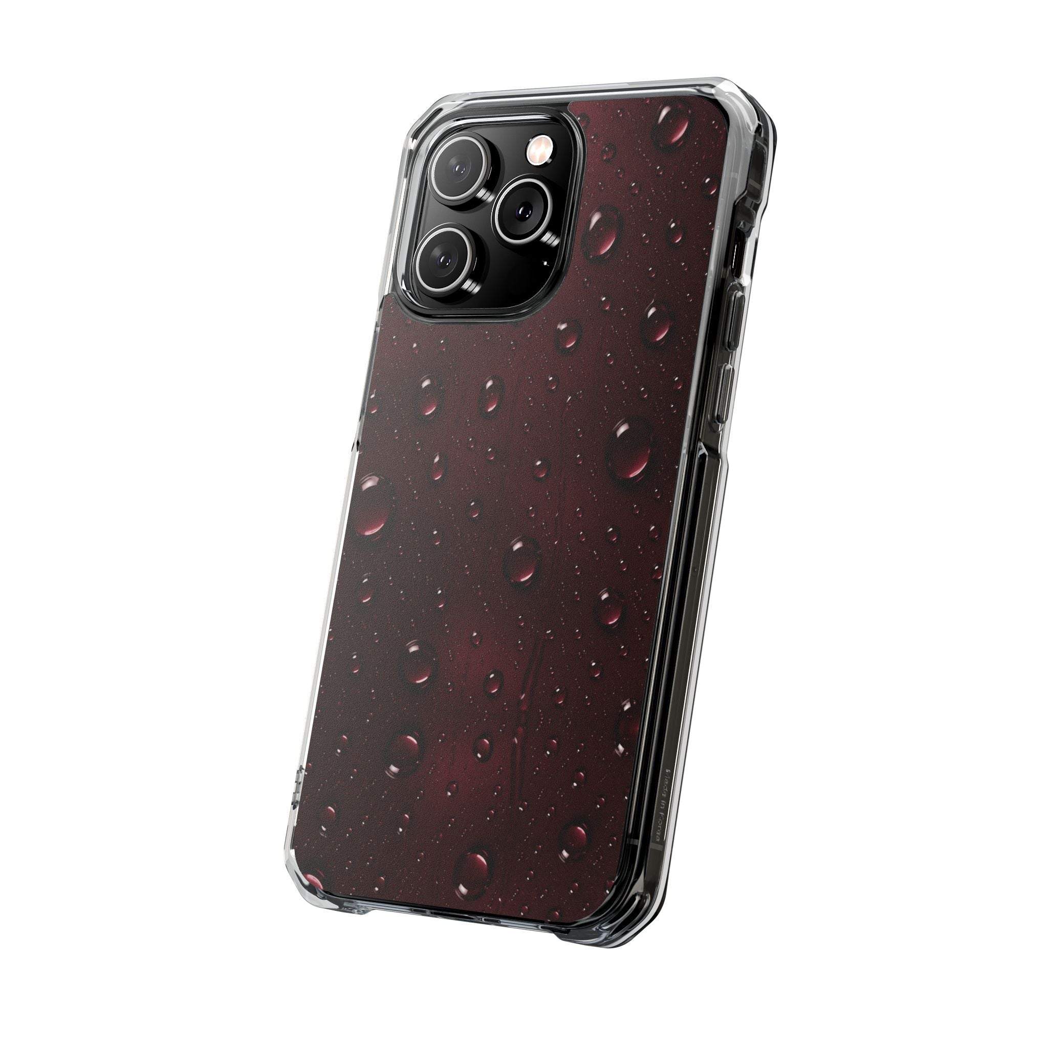 Clear Magnetic Phone Case — Dark Red Raindrop Design, Impact-Resistant