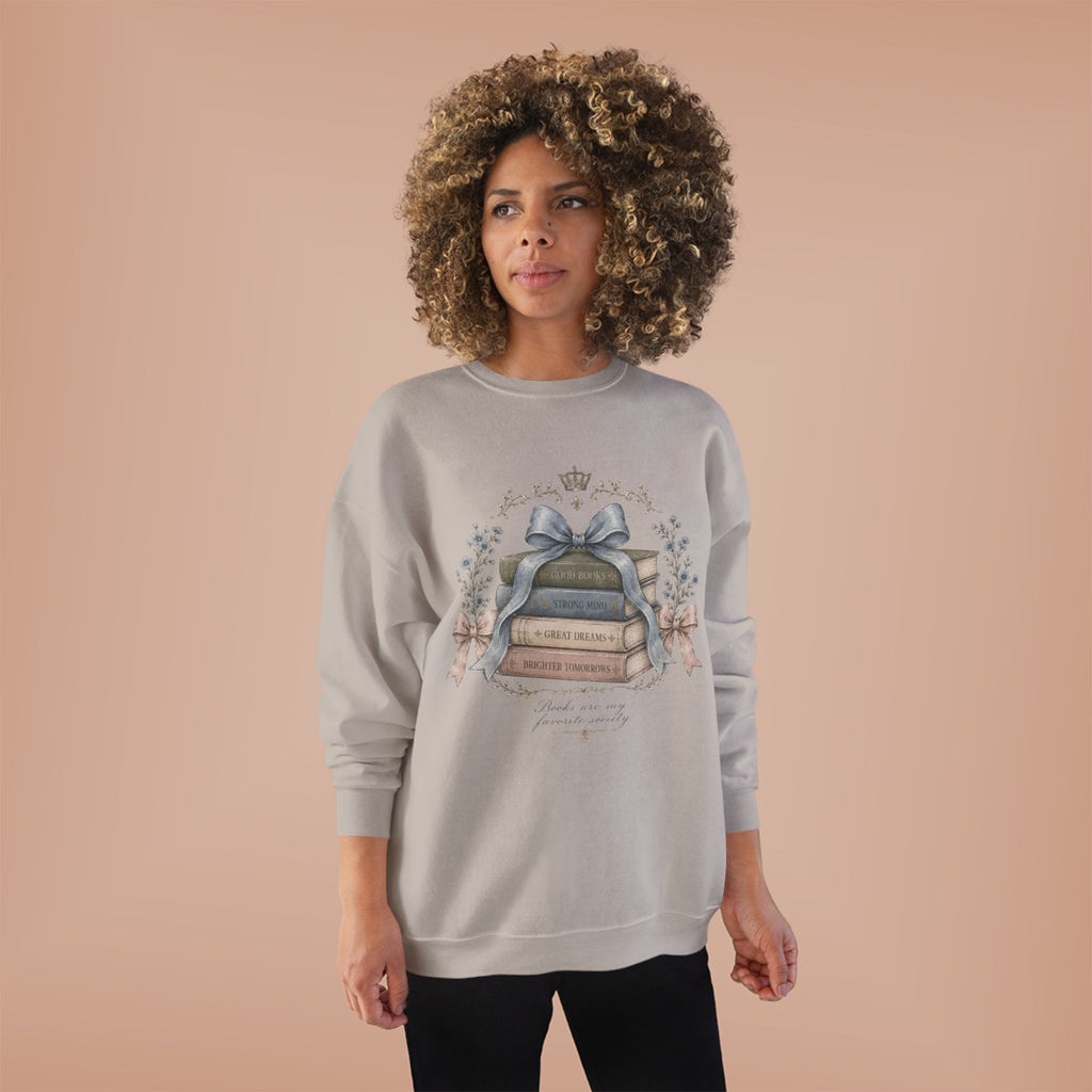 Books Are My Favorite Society Crewneck Sweatshirt - Cozy Book Stack Vintage Reading Crew