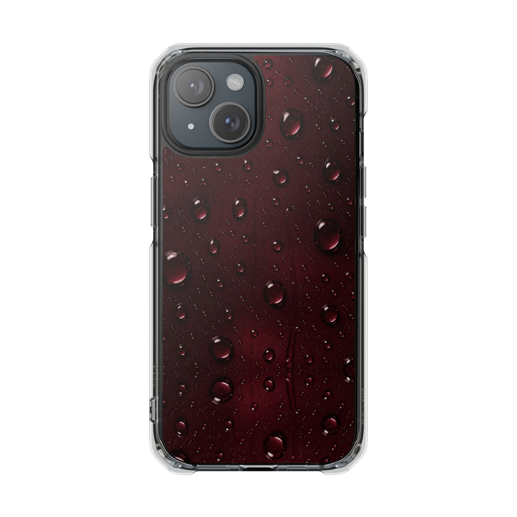 Clear Magnetic Phone Case — Dark Red Raindrop Design, Impact-Resistant