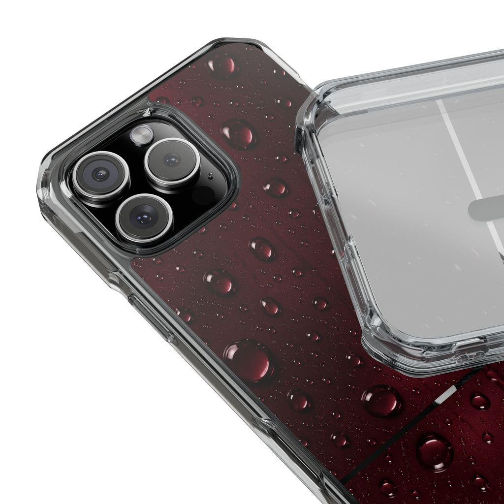 Clear Magnetic Phone Case — Dark Red Raindrop Design, Impact-Resistant