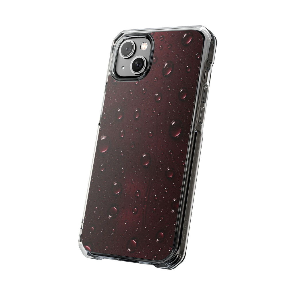 Clear Magnetic Phone Case — Dark Red Raindrop Design, Impact-Resistant