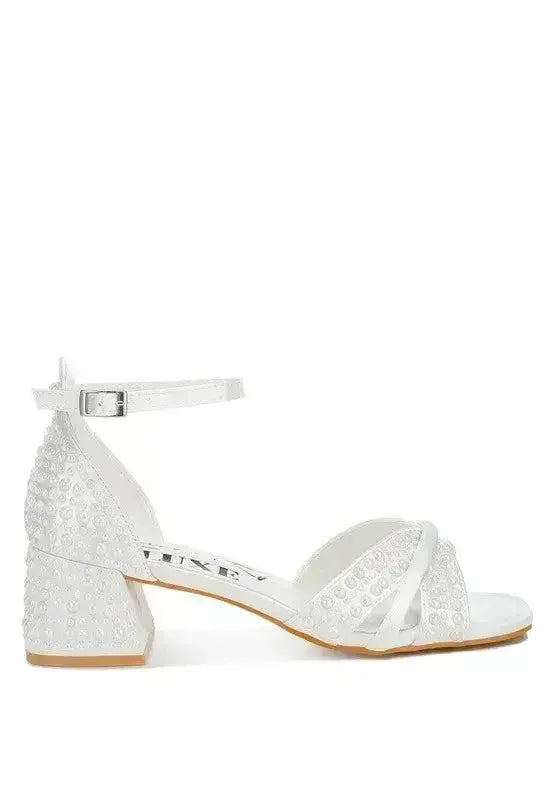 Pearl Bridal Sandals - Low Heel Satin Shoes - Wedding Party Comfort