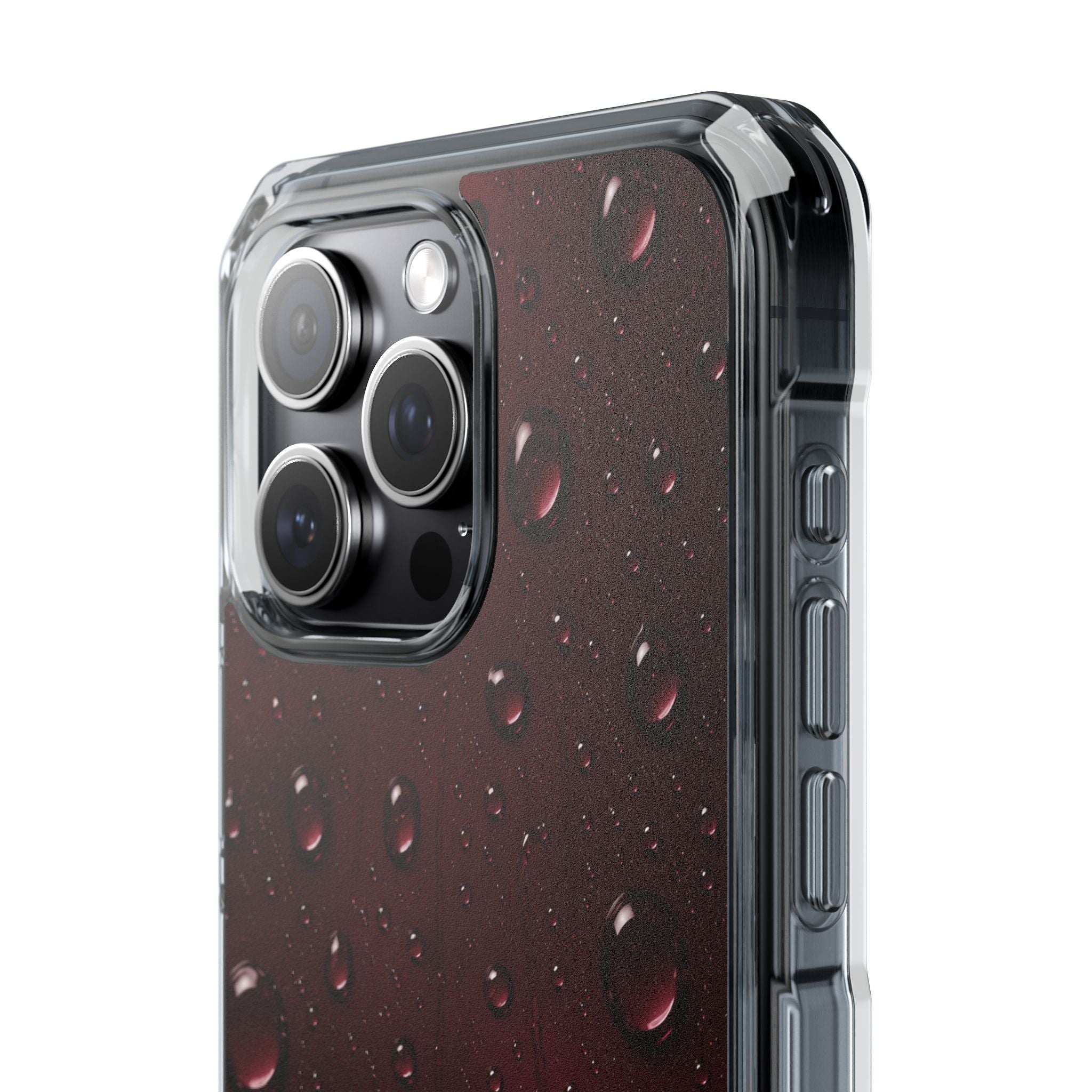 Clear Magnetic Phone Case — Dark Red Raindrop Design, Impact-Resistant