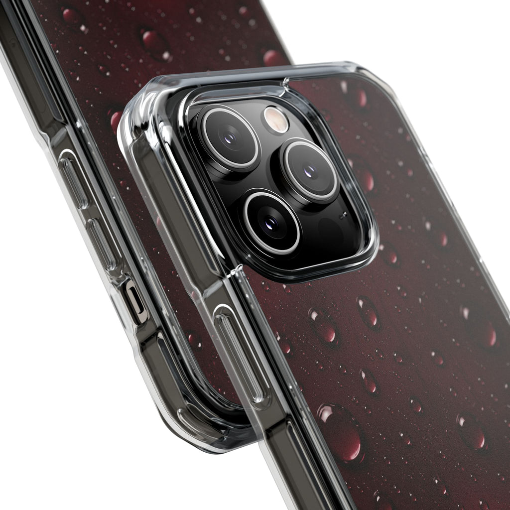 Clear Magnetic Phone Case — Dark Red Raindrop Design, Impact-Resistant