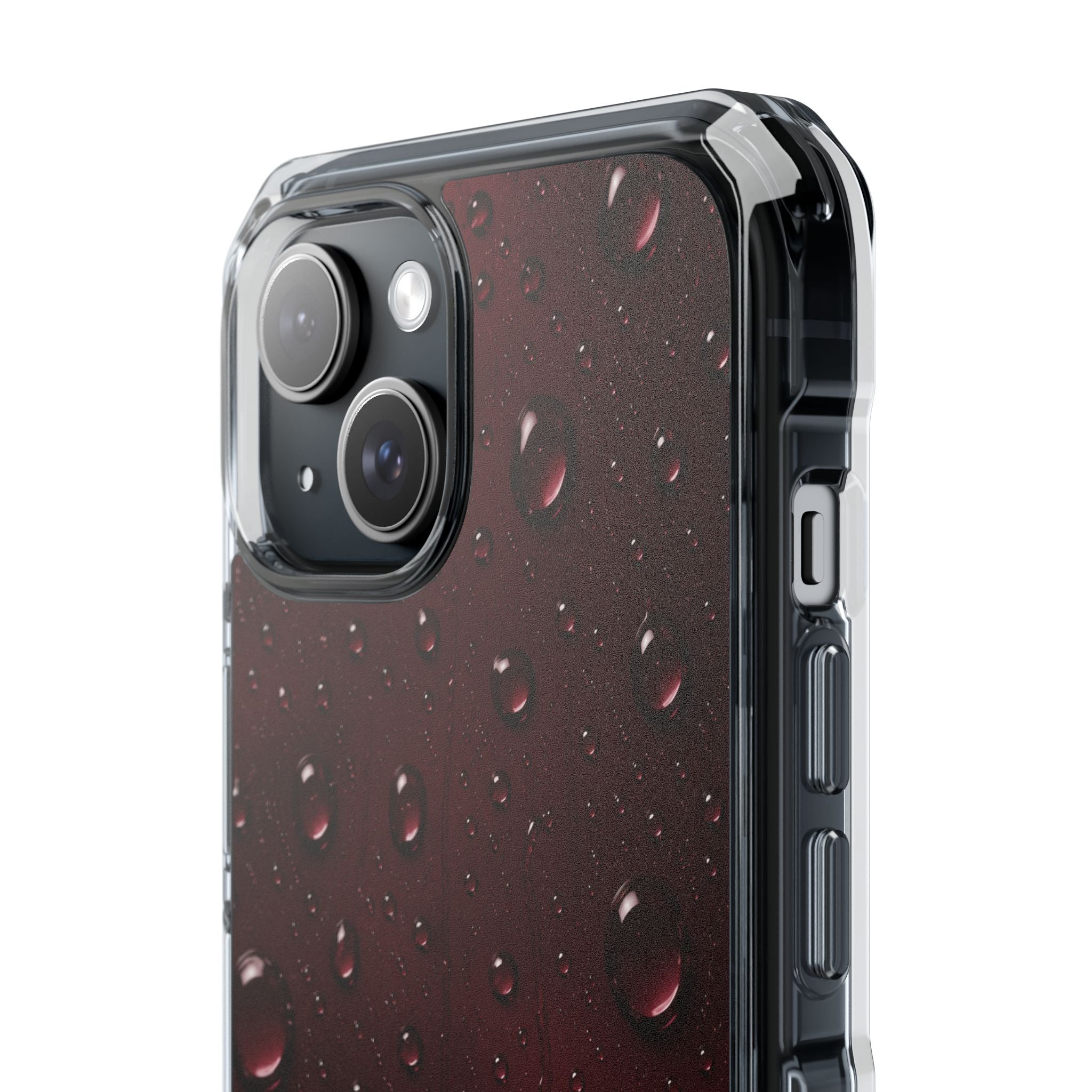Clear Magnetic Phone Case — Dark Red Raindrop Design, Impact-Resistant