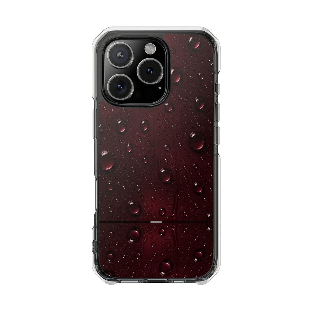 Clear Magnetic Phone Case — Dark Red Raindrop Design, Impact-Resistant