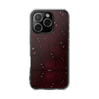 Clear Magnetic Phone Case — Dark Red Raindrop Design, Impact-Resistant