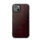 Clear Magnetic Phone Case — Dark Red Raindrop Design, Impact-Resistant