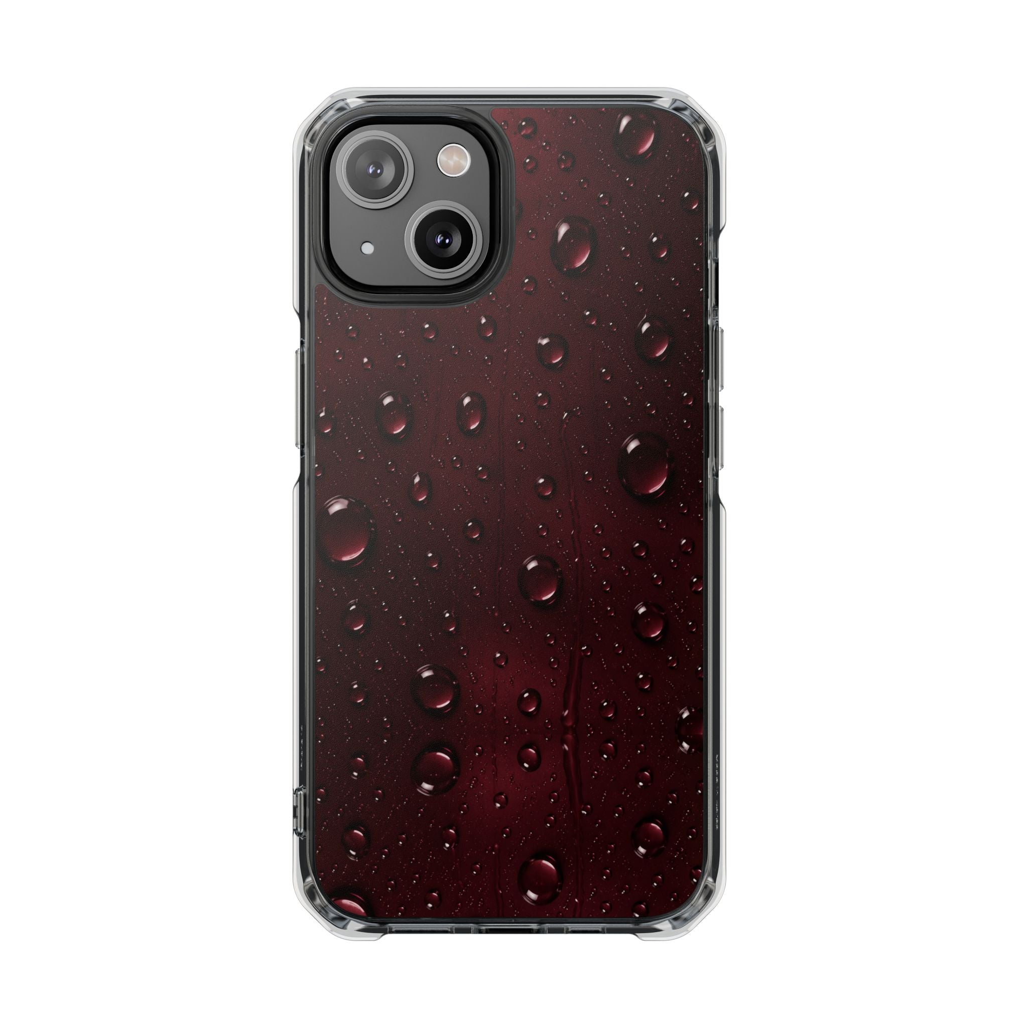 Clear Magnetic Phone Case — Dark Red Raindrop Design, Impact-Resistant