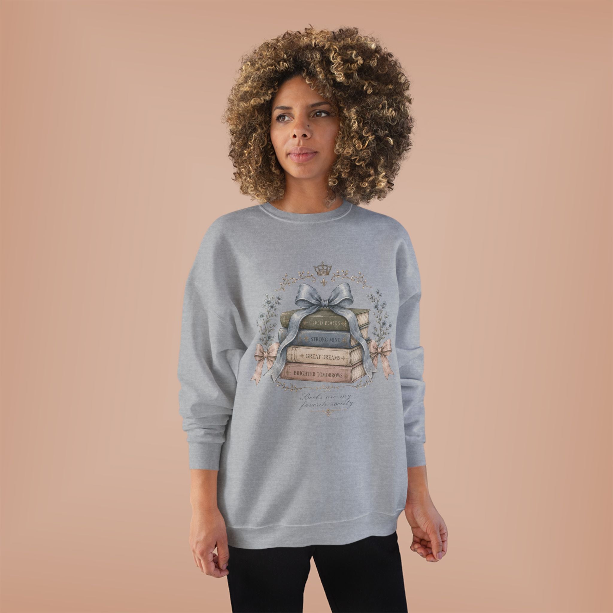 Books Are My Favorite Society Crewneck Sweatshirt - Cozy Book Stack Vintage Reading Crew