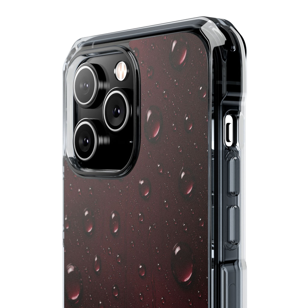 Clear Magnetic Phone Case — Dark Red Raindrop Design, Impact-Resistant
