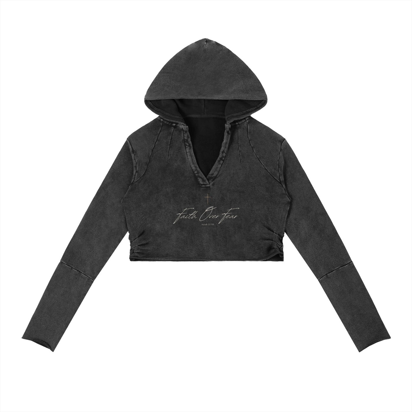 FAITH OVER FEAR-Vintage Washed Raw Edge Hoodie