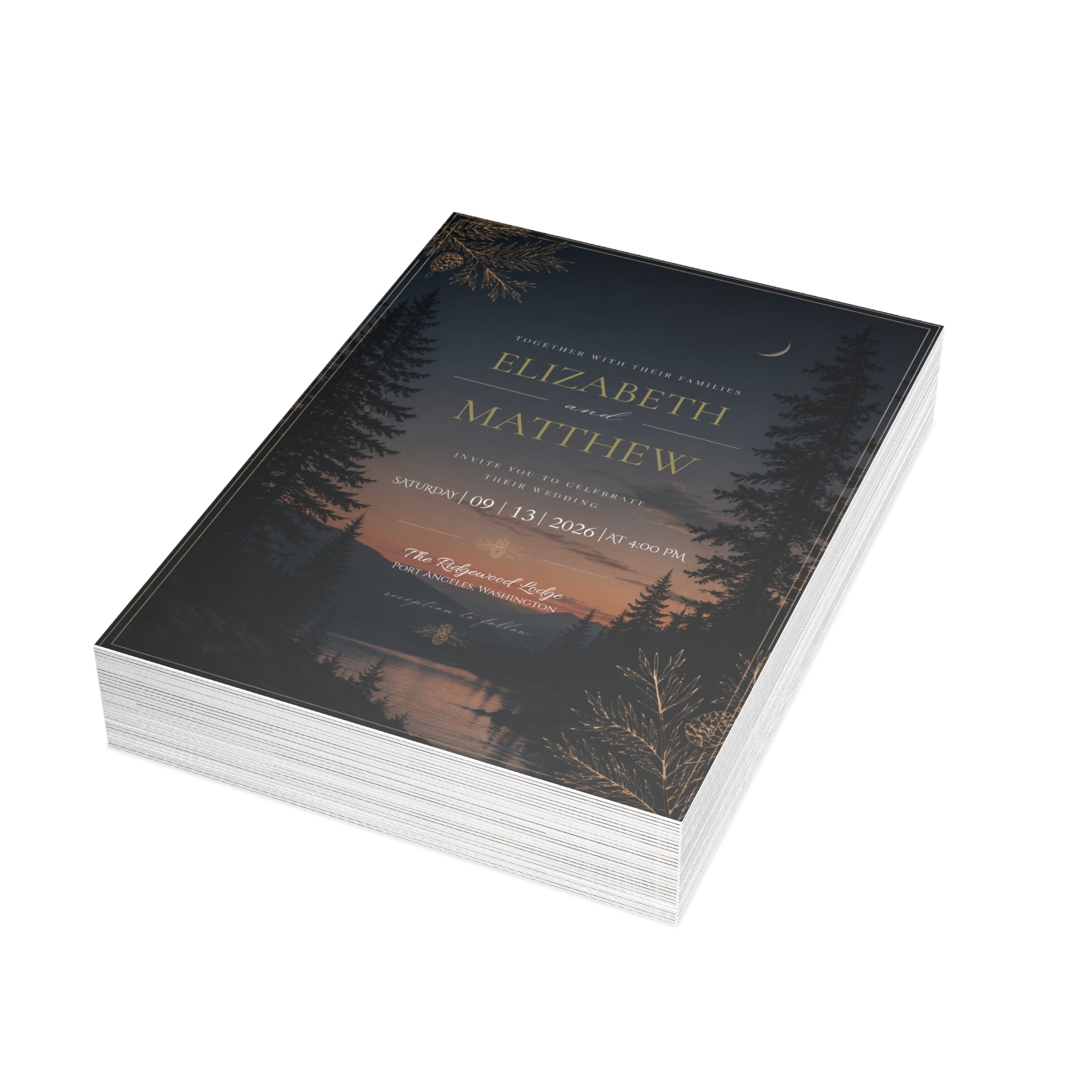 MIDNIGHT PINE-5X7 Wedding Invitation Bundles-Customizable (envelopes included)