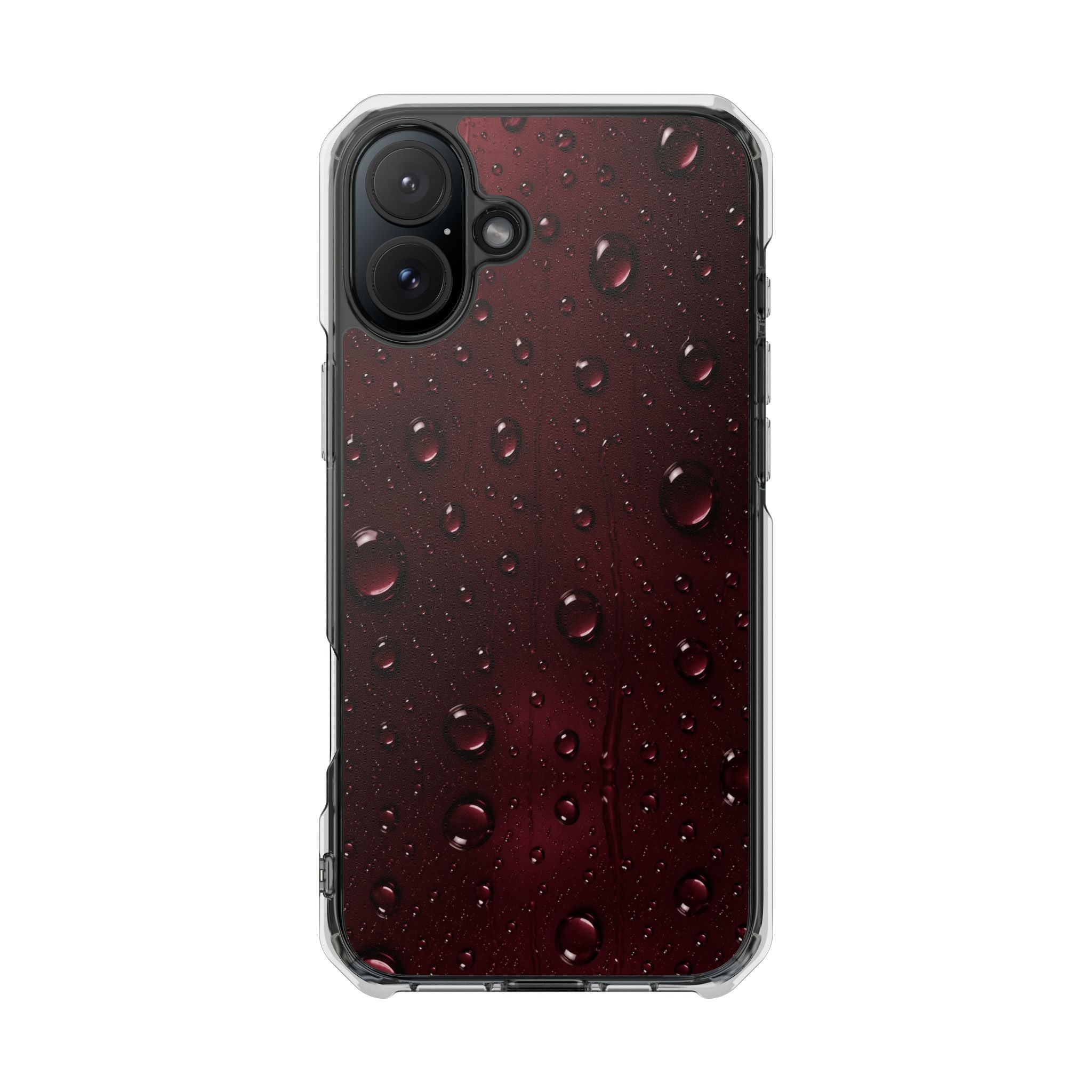 Clear Magnetic Phone Case — Dark Red Raindrop Design, Impact-Resistant