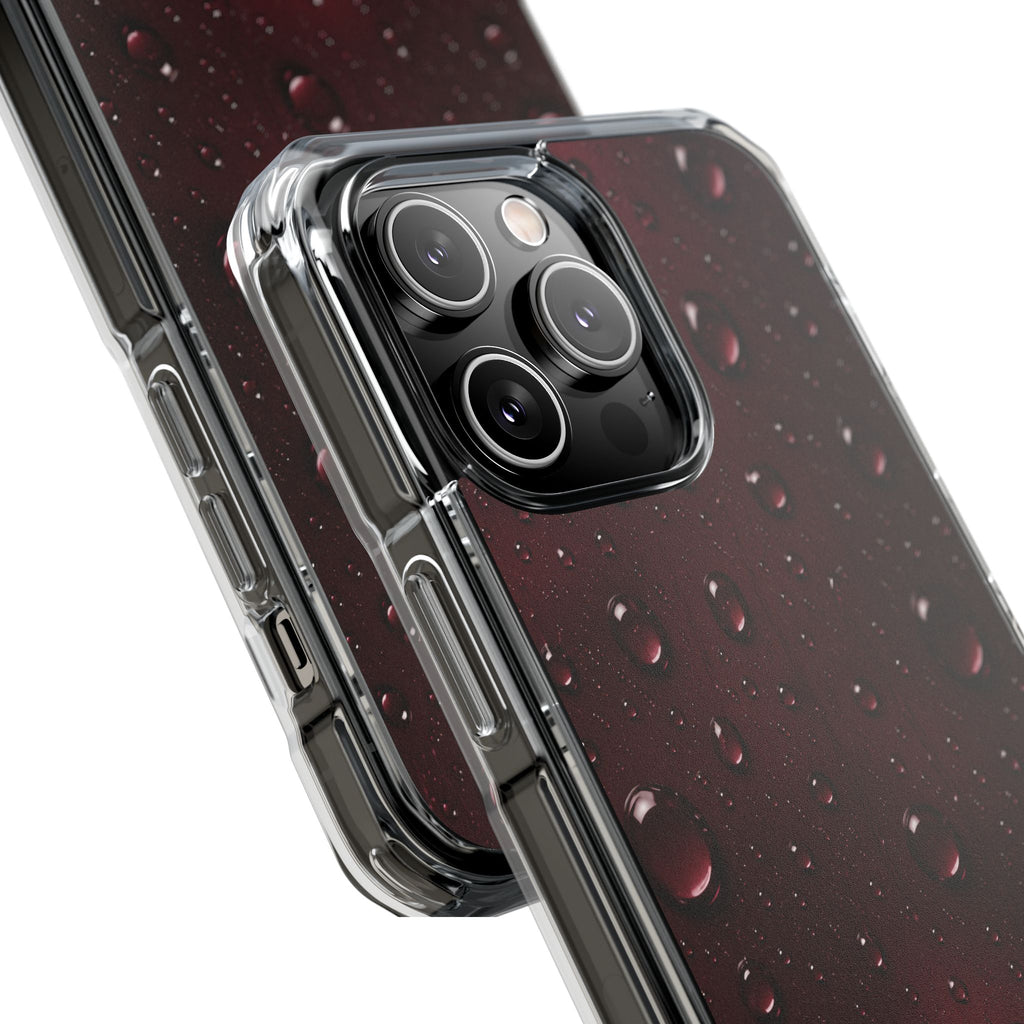 Clear Magnetic Phone Case — Dark Red Raindrop Design, Impact-Resistant