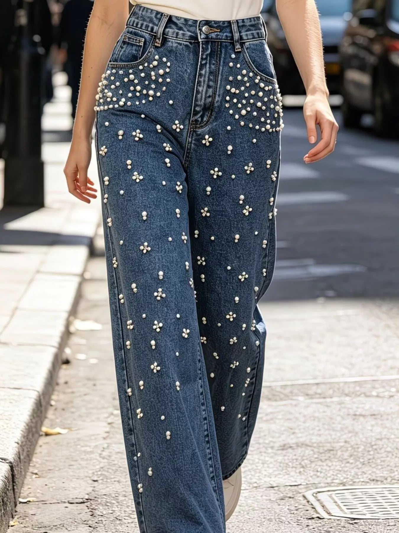 Embellished Wide-Leg Jeans