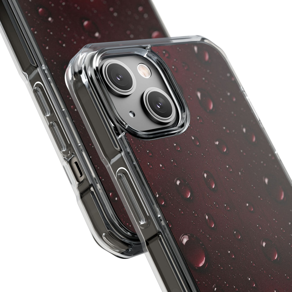 Clear Magnetic Phone Case — Dark Red Raindrop Design, Impact-Resistant