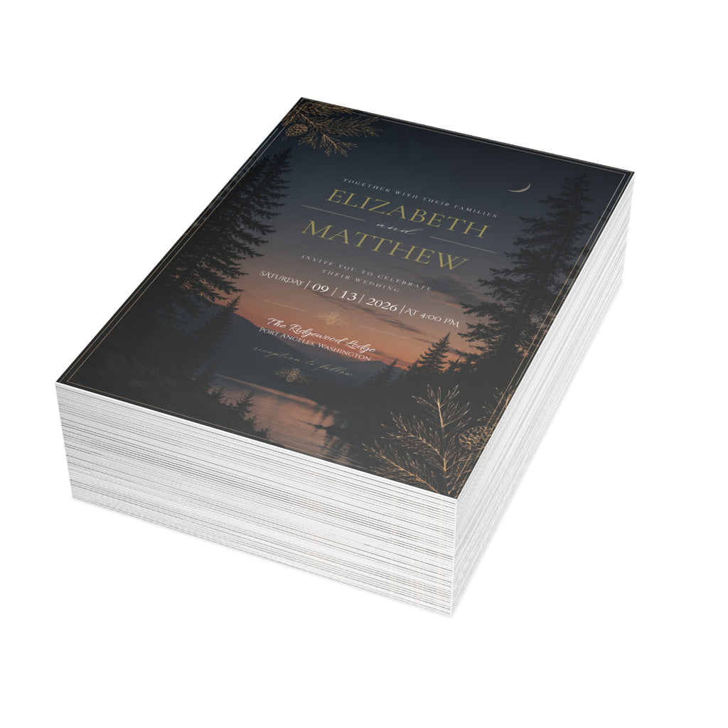 MIDNIGHT PINE-5X7 Wedding Invitation Bundles-Customizable (envelopes included)