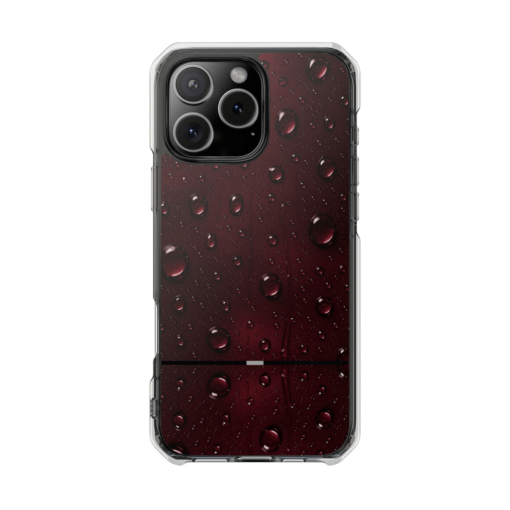 Clear Magnetic Phone Case — Dark Red Raindrop Design, Impact-Resistant
