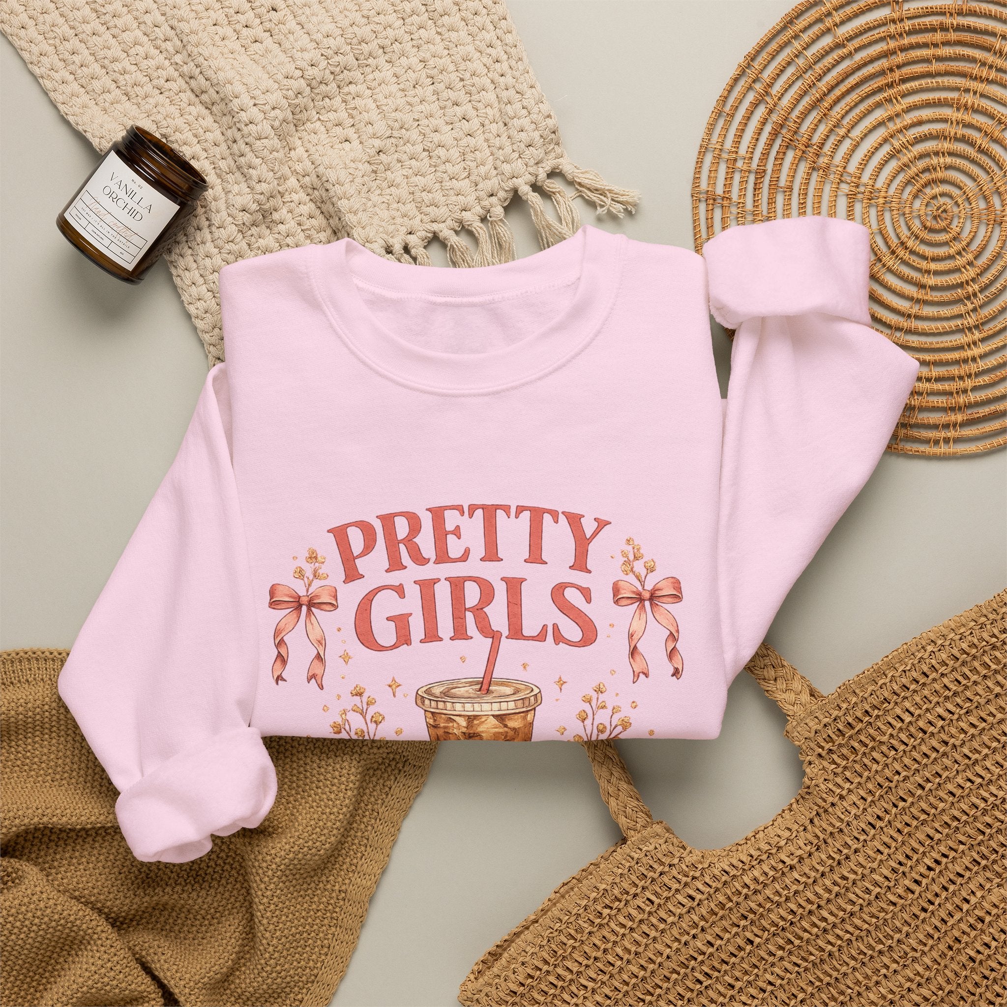 Iced Coffee Crewneck Sweatshirt — "Pretty Girls Drink Iced Coffee" Cozy Graphic Pullover