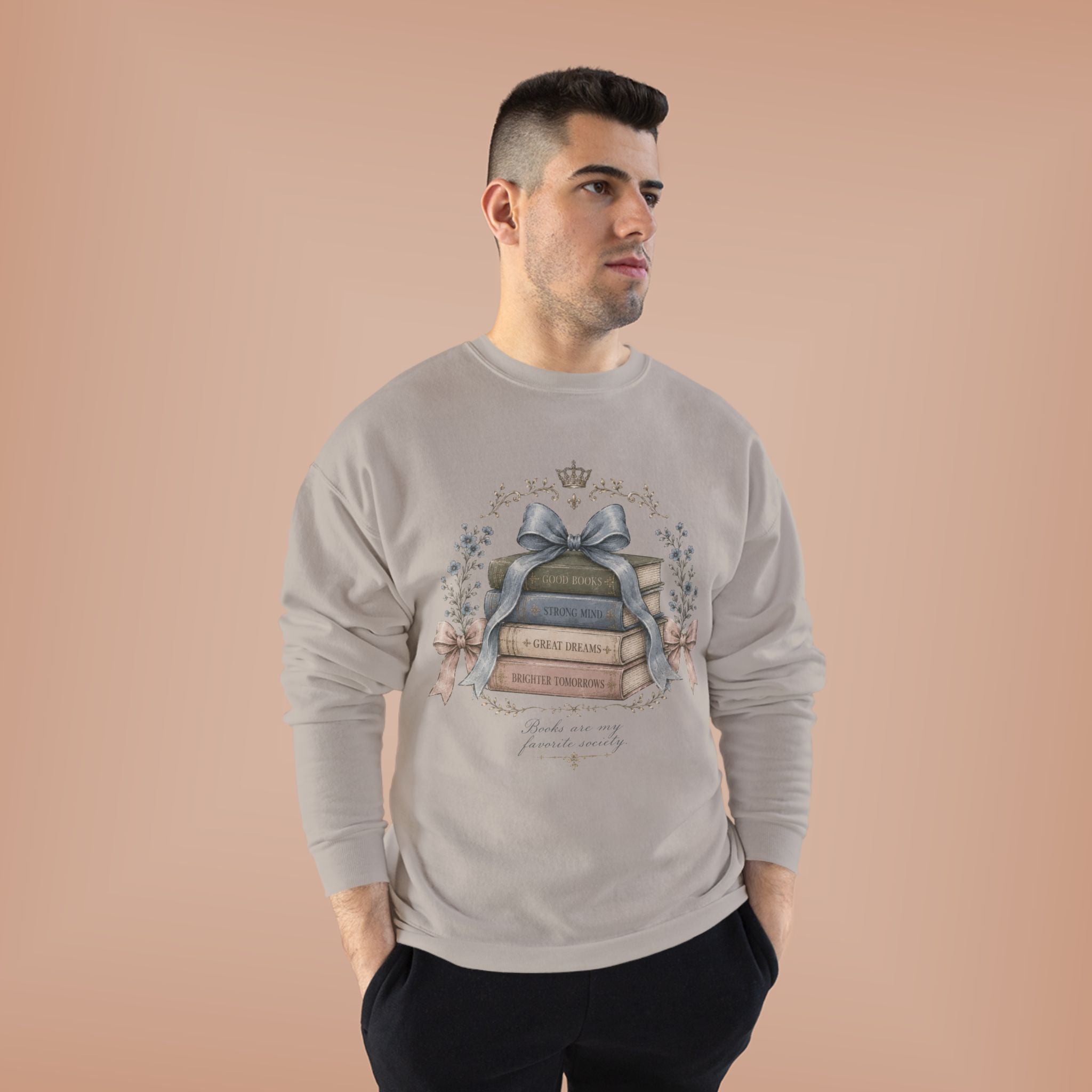 Books Are My Favorite Society Crewneck Sweatshirt - Cozy Book Stack Vintage Reading Crew