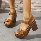 Buckle Platform Wedge Sandals