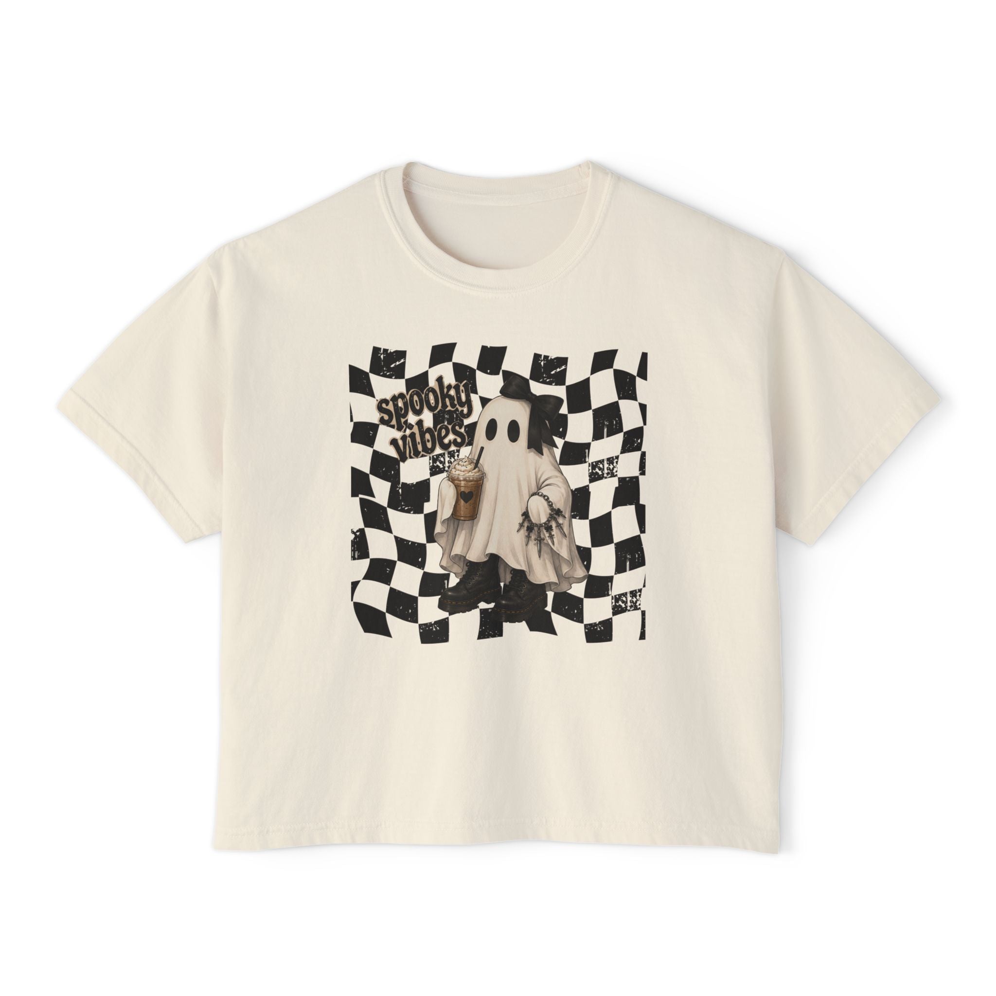 Spooky Vibes Checkerboard Ghost Tee