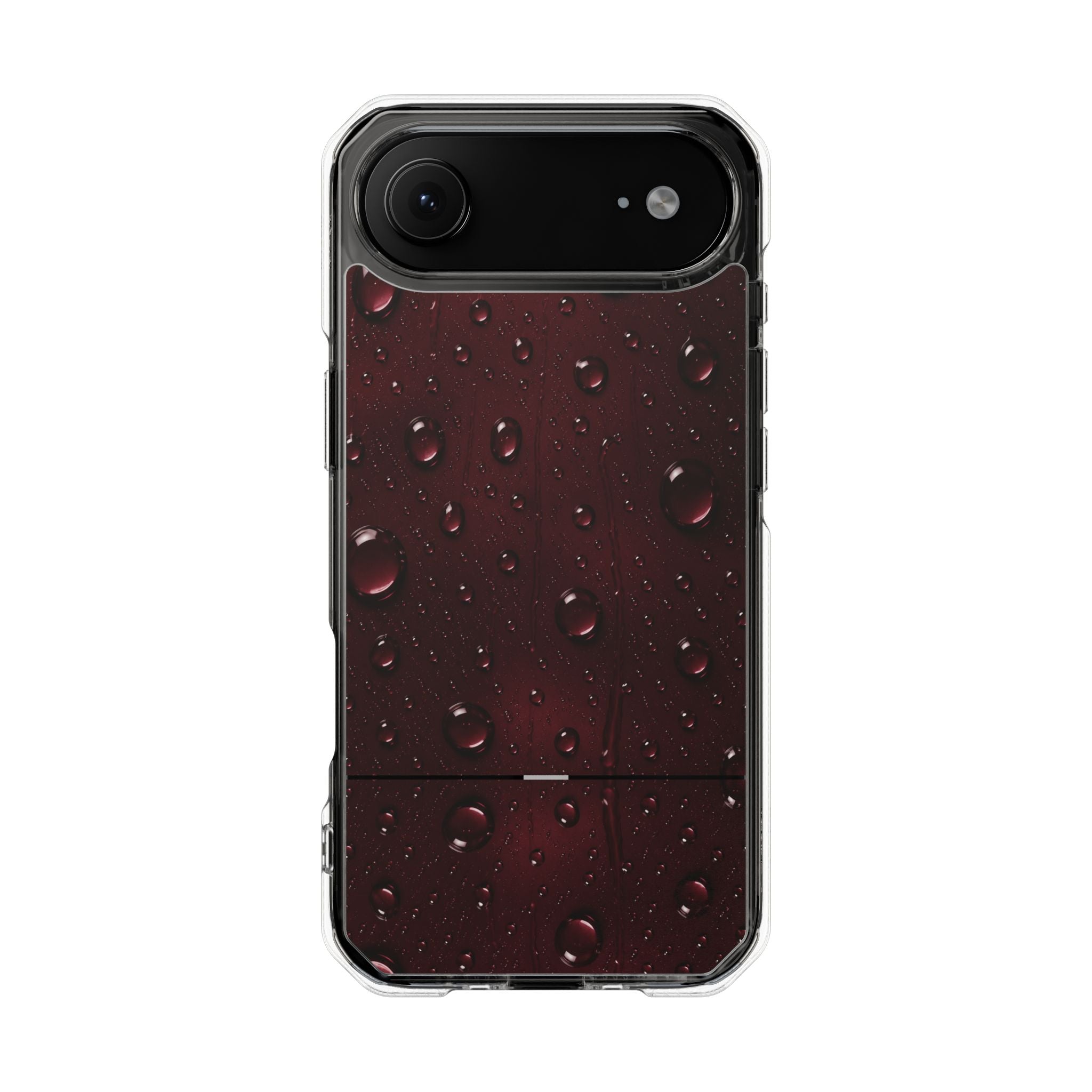 Clear Magnetic Phone Case — Dark Red Raindrop Design, Impact-Resistant