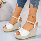 Bow Peep Toe Wedge Sandals